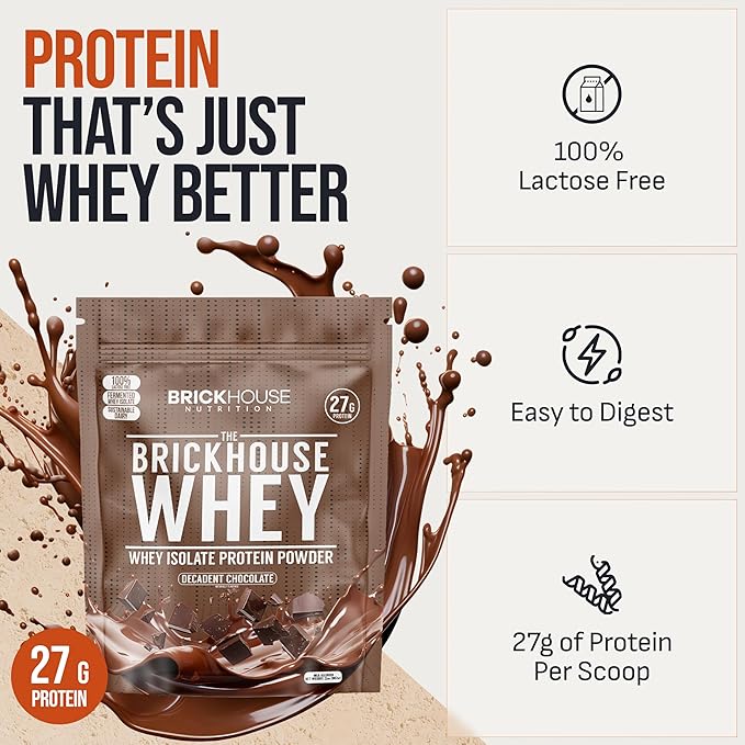 BRICKHOUSE NUTRITION Whey Protein | Fermented Whey Isolate Protein Powder | Lactose-Free Post-Workout Recovery Powder - Chocolate - 1 Pack