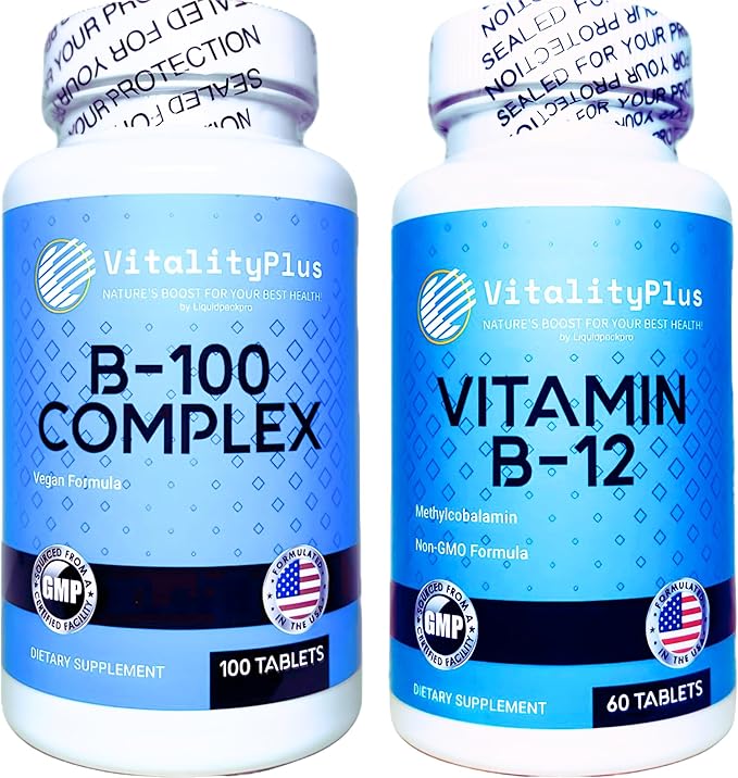 LIQUIDPACKPRO Ultimate B-Vitamin Energy &amp Wellness Bundle – Super B-100 Complex + High-Potency B12 5000mcg – Supports Energy Metabolism &amp Nervous System Health – Made in USA Non-GMO Vegan-F