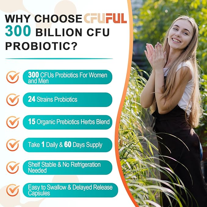 Probiotics for Women &amp Men - 300 Billion CFU 24 Strains Probiotic + 15 Organic Herbs Prebiotics Blend for Overall Digestive Gut Health Immune Constipation &amp Bloating Shelf Stable - 2 Mont