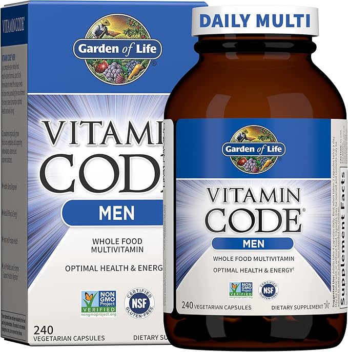 Garden of Life Dr. Formulated Advanced Omega Fish Oil &amp Multivitamin for Men - Vitamin Code Men's Raw Whole Food Vitamin Supplement with Probiotics Vegetarian 240 Capsules