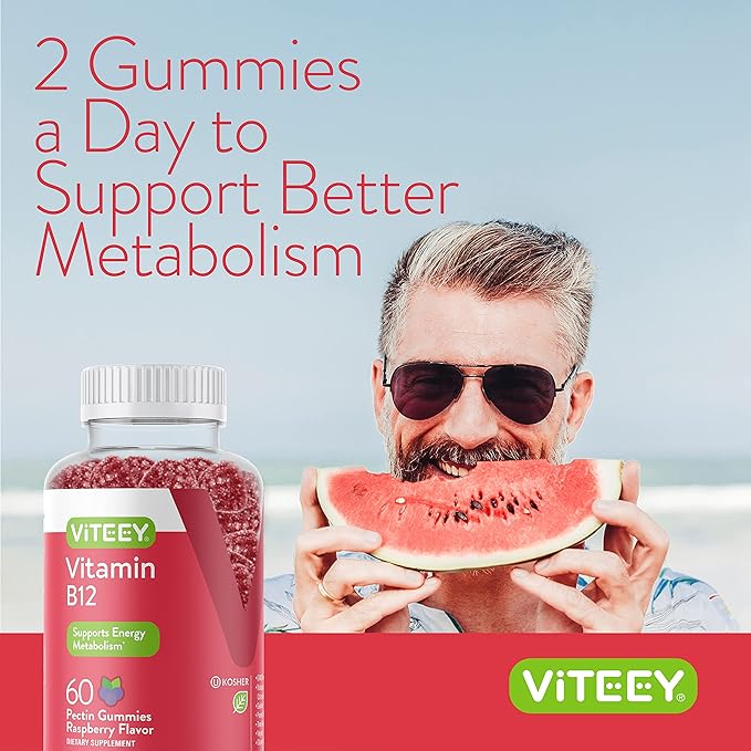 VITEEY Vitamin B12 Gummies - Cognitive Support and Energy Gummies - Vegan Gelatin Free Gluten Free - 60 Count