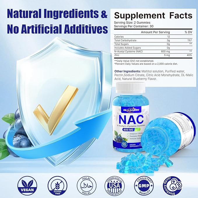 NAC Supplement N-Acetyl Cysteine: NAC Gummies 600MG for Respiratory Health Liver Detox &amp Antioxidant Support 30 Day Supply
