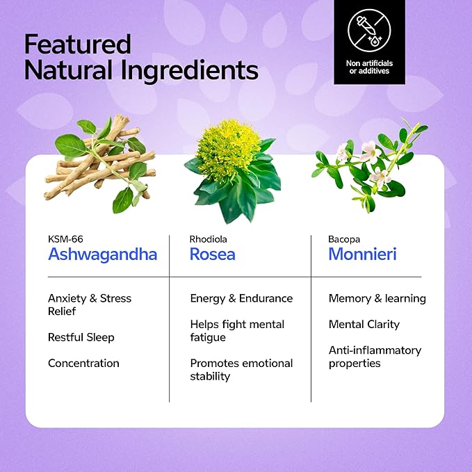 Nutraxcol ZenRenity – KSM-66 Ashwagandha for Women &amp Men with Rhodiola &amp Bacopa | Adaptogenic Blend for Mood Focus Energy &amp Daily Wellness – 60 Capsules