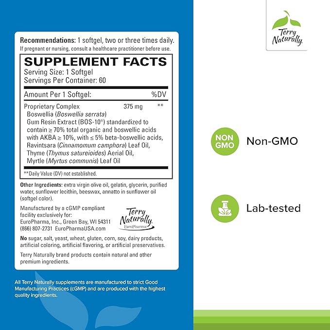 Terry Naturally BosMed Respiratory Support - Respiratory Support Supplement - Herbal Supplement for Lung Support - Healthy Lung Supplement for Clear Bronchial Passages - 60 Softgels