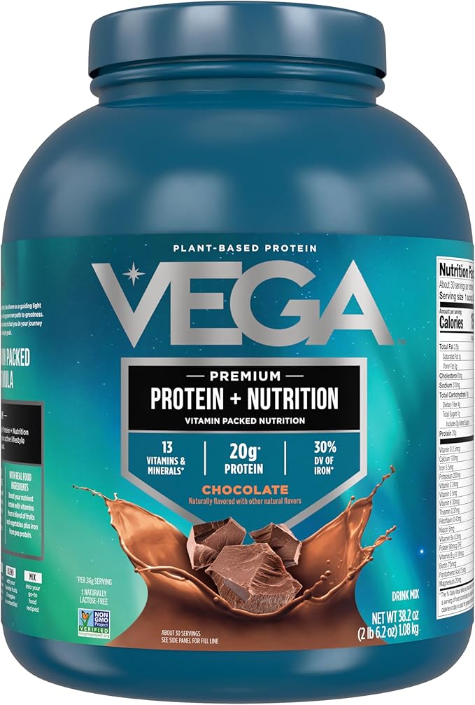 Vega Protein + Nutrition - 20g Plant-Based Pea Protein Chocolate 30 Servings Vegan Keto Superfood Antioxidant-Rich Gluten Free Dairy Free Low Carb 2.4lbs (Packaging May Vary)