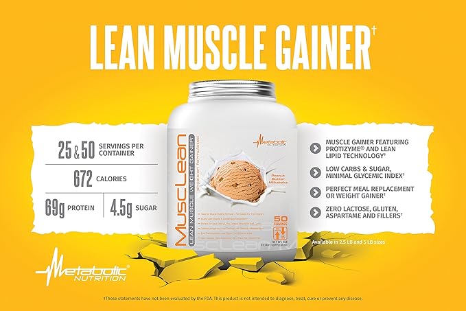 Metabolic Nutrition - Musclean - Milkshake Weight Gainer Whey High Protein Meal Replacement Maintenance Nutrition Low Carb Keto Diet Digestive Enzymes Vanilla 2.5 Pound (25 ser)