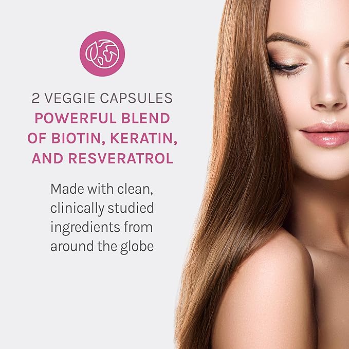Reserveage Beauty Keratin Hair Booster with Biotin &amp Resveratrol - Hair &amp Nail Growth Supplement for Women - Supports Healthy Thickness &amp Shine with Biotin - 60 Capsules (30 Servings)