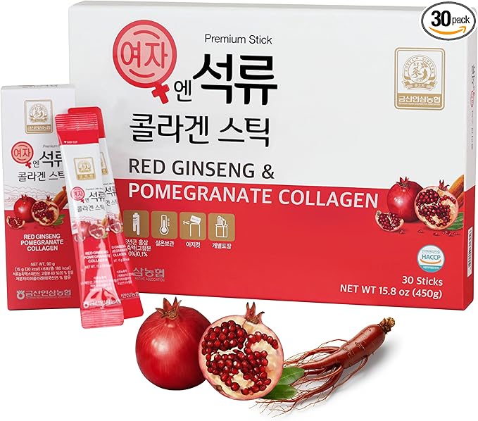 Korean Beauty Baekje Geumsan Women's Pomegranate Collagen Jelly Stick 5.1oz / 30 Count (5 Pack)