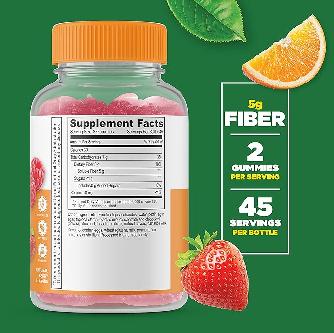 Lifeable Probiotic 2 Billion CFU + Prebiotic Fiber 5g Gummies Bundle - Great Tasting Vitamin Supplement Gluten Free GMO Free Chewable Gummy