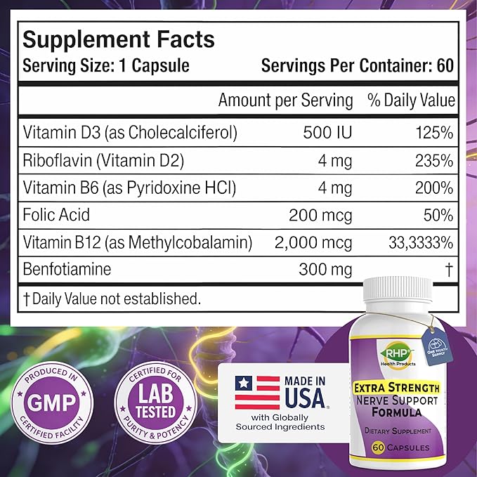 Extra Strength Nerve Support Formula for Nerve Repair and Regeneration. 60 Capsules