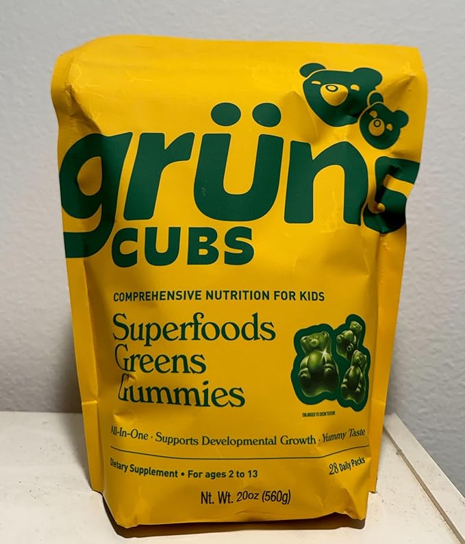 Gruns Adult + Kids Superfood Green Bundle Nutritional Supplement 2-Pack (28 Day Supply) multivitamin Gummy + prebiotics + Greens Powders 60+ Organic Ingredients 20+ Vitamins and Minerals