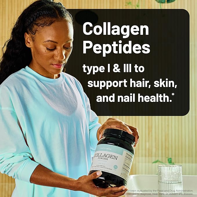 NatureWise [1] Collagen Peptides Powder + Hyaluronic Acid &amp Vitamin C - Non-GMO - 30 Servings + [1] Flaxseed Oil 1200mg - Organic Cold Pressed - 30 Softgels[30-Day Supply]
