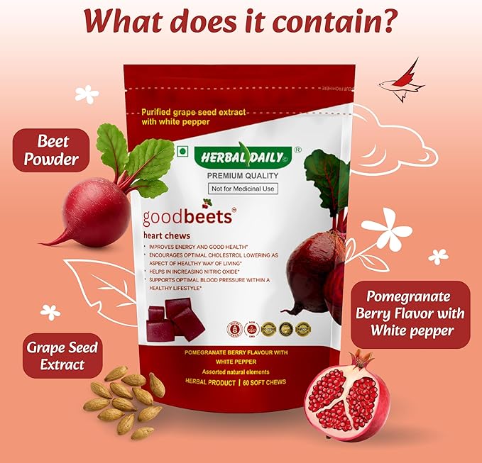 Goodbeets Soft Chews | Non-GMO Grape Seed Extract &amp Beet Powder Help Maintain Healthy Circulation Blood Pressure &amp Energy