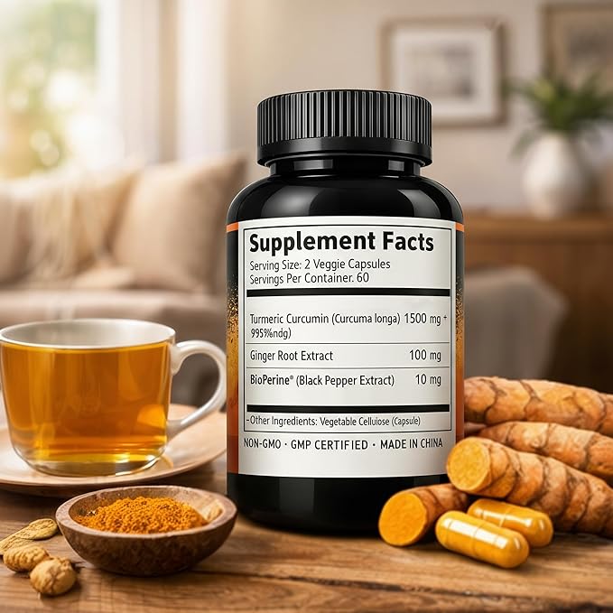 Turmeric Curcumin Capsules 1500mg per Serving 95% Curcuminoids with Black Pepper Extract &amp Ginger High Potency Veggie Capsules Non-GMO 120 Count (60 Servings)