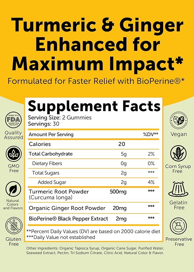 Lunakai USA Made Turmeric and Ginger Supplement Gummies 500mg with Black Pepper – High Absorption Curcumin Turmeric Gummies for Joint Comfort Daily Immune Support Non-GMO - 3 Pack