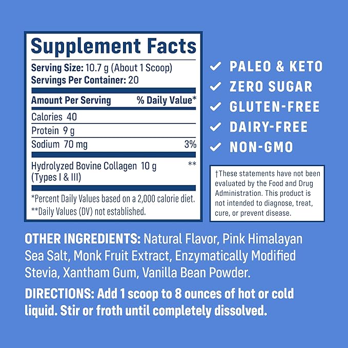 NativePath Collagen Peptides - Hydrolyzed Type 1 &amp 3 Collagen. Keto &amp Paleo Grass-Fed Protein Powder for Hair Skin Nails Bones Joints Digestion and More - No Gluten or Dairy (Vanilla Bean