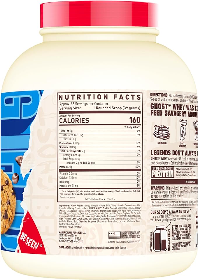 GHOST Whey Protein Powder Chips Ahoy! - 5LB 25G of Protein - Chocolate Chip Cookie Flavored Isolate Concentrate &amp Hydrolyzed Whey Protein Blend