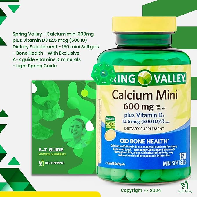 Calcium 600mg Plus Vitamin D3 150 Mini Softgels with Exclusive Vitamins &amp Minerals - A to Z - Better Ligth&ampSpring Guide