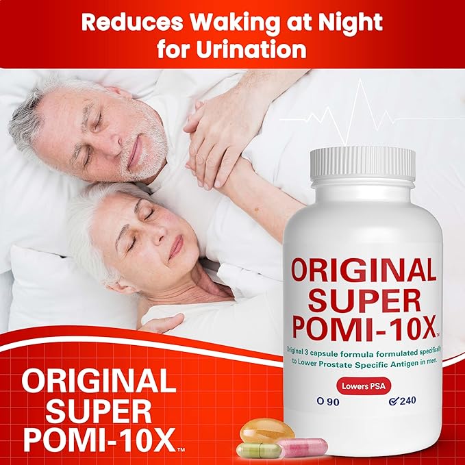 Orignal Super POMI 10X Prostate Health Supplements for Men - Herbal Formula with Pomegranate Turmeric and Green Tea - Supports Prostate Function and Promotes Urinary Comfort - 240 Count