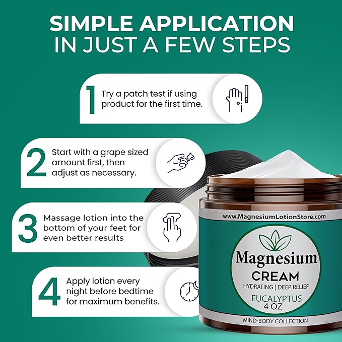 Magnesium Cream with Eucalyptus Scent Topical Cream for Sleep Leg Cramps &amp Pain Muscle Relaxation Calm Moisturizing Supplement with Coconut Oil Shea Butter Aloe 4oz USA Made