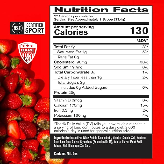 BARE PERFORMANCE NUTRITION BPN Whey Protein Powder Whey Protein Concentrate Native Micellar Casein Amazing Mixability Strawberry