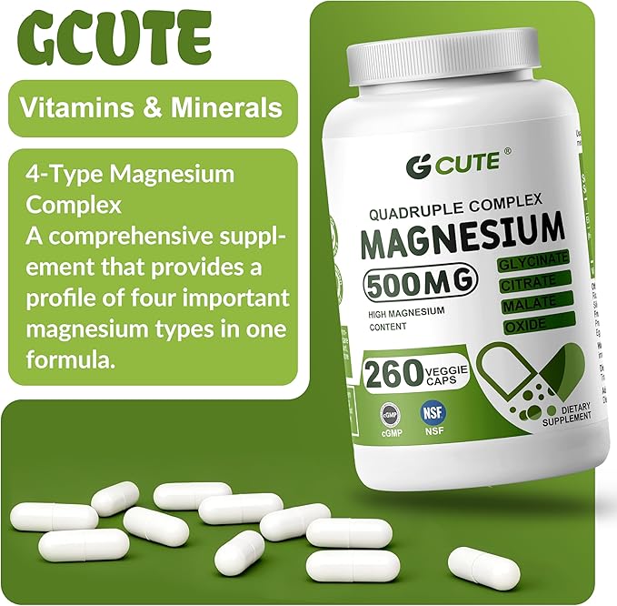 Magnesium Glycinate Complex Supplements 260 Capsules (130 Servings) | 500mg Magnesium Glycinate Citrate Malate &amp Oxide | High Absorption Vegan Gluten Free Easy to Swallow 260 Count (Pack of