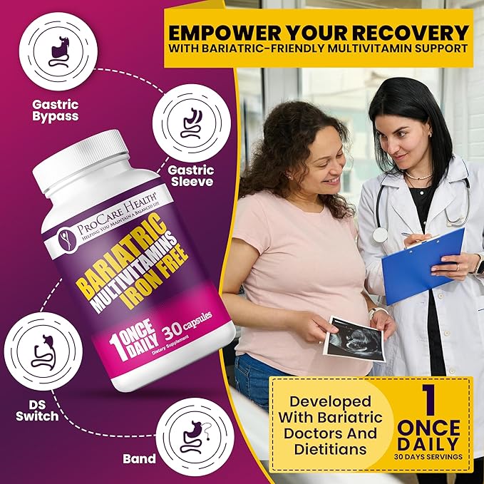 Procare Health Bariatric Multivitamin with Iron Free (30 Fast Dissolving Veggie Capsule) - Bariatric Vitamins for Gastric Sleeve &amp Gastric Bypass Bariatric Multivitamin Without Iron (1 Month Supp