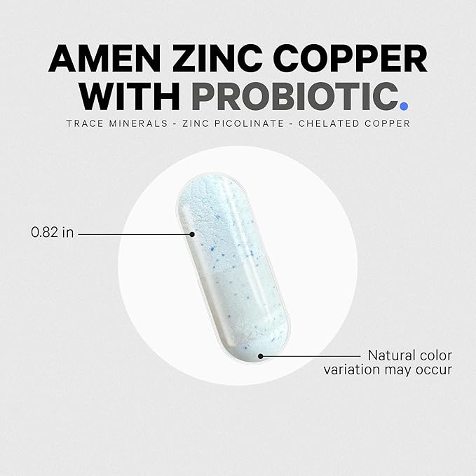 Amen Zinc &amp Copper Supplement + Probiotics 3 Months Supply One Per Day - 50 mg Zinc Picolinate Vitamin Pills - Essential Minerals Supplements – 2 Billion CFUs Probiotic – Vegan Non-GMO 90 Caps