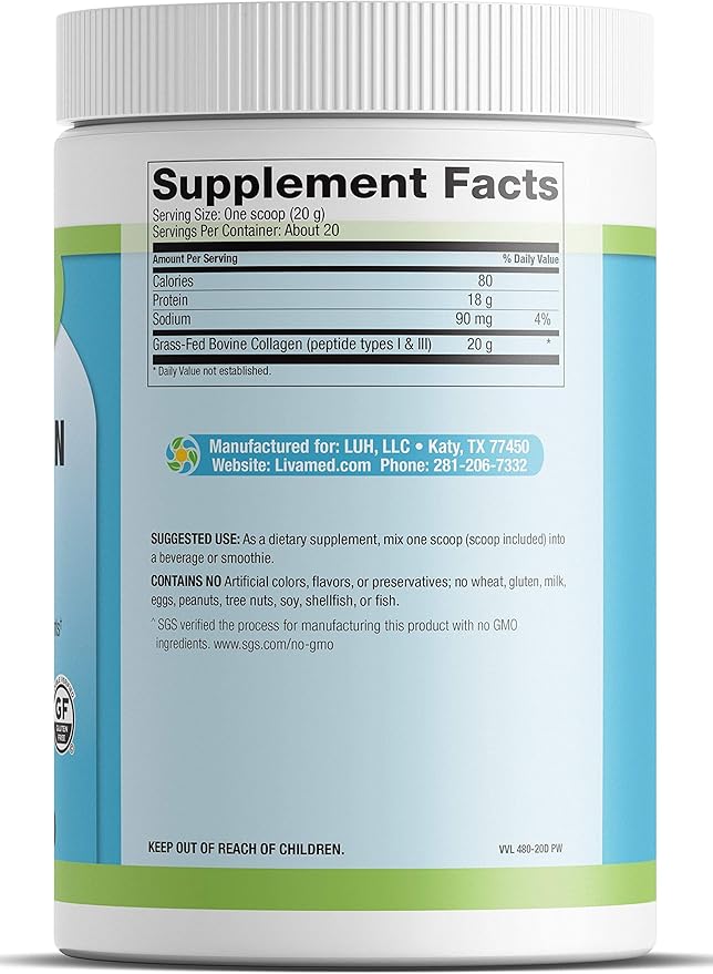 Livamed - Pure Collagen Peptides- Grass Fed &amp Pasture Raised 14.1 oz Count