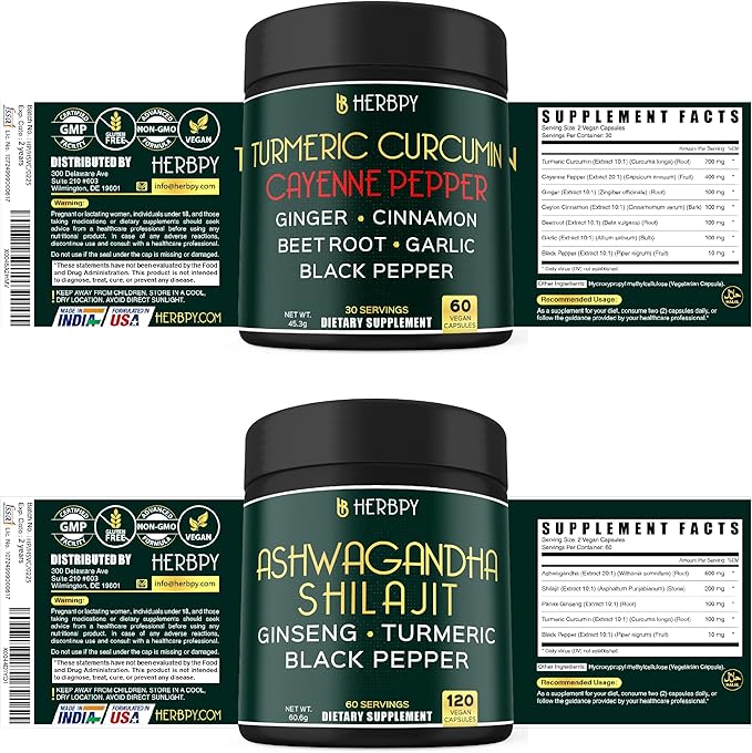 Bundle 7in1 Turmeric Curcumin &amp 5in1 Ashwagandha Shilajit Supplement