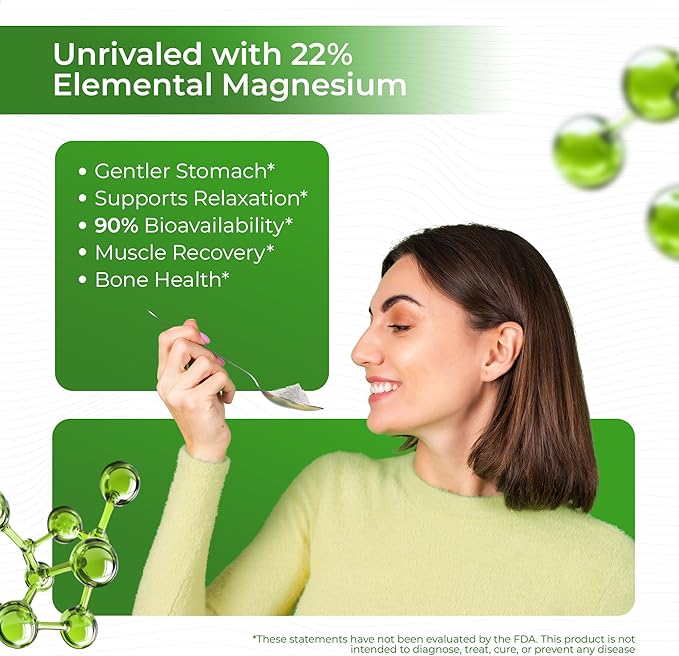 Magnesium Glycinate 220mg High Absorption Magnesium Powder for Sleep Calm Powdered Chelated Magneisum bisglycinate Glicinato de Magnesio 190 Serving