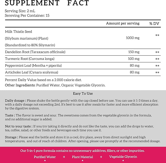 (4 Pack) Milk Thistle Liquid Drops Silymarin 1000mg Liver Supplement Detox &amp Cleanse with Dandelion &amp Artichoke Milk Thistle Organic Extract for Support Repair Liver Health Vegan Non-GMO