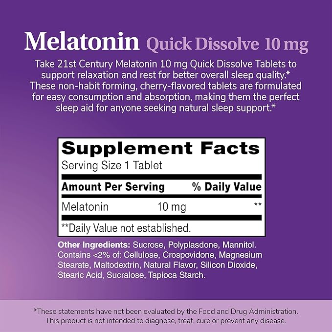 21st Century Melatonin 10 mg Quick Dissolve Tablets Cherry - 120 ct Pack of 5