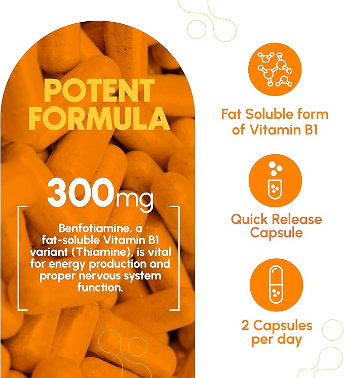Benfotiamine 300mg - Benfotiamine b1-180 Capsules (3 Months Supply) - Vegan Non-GMO Gluten-Free