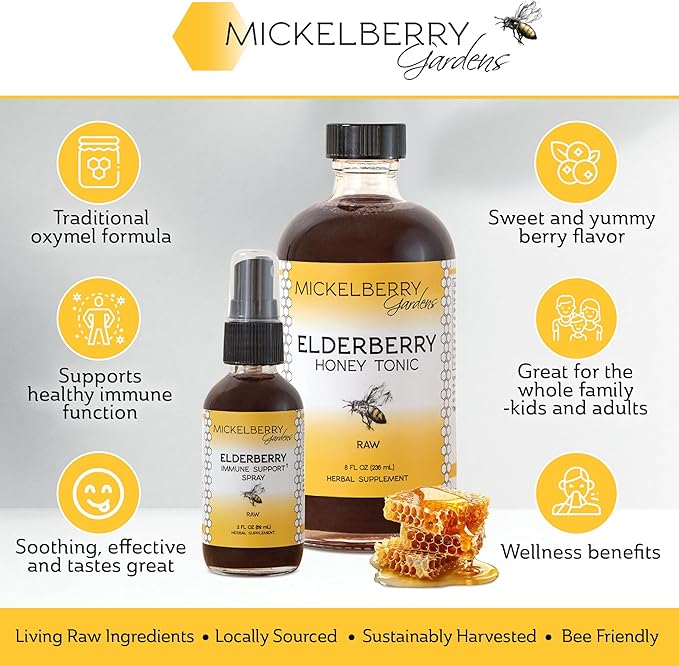 Mickelberry Gardens Fire Cider Honey Tonic 8oz + Elderberry Honey Tonic 8oz
