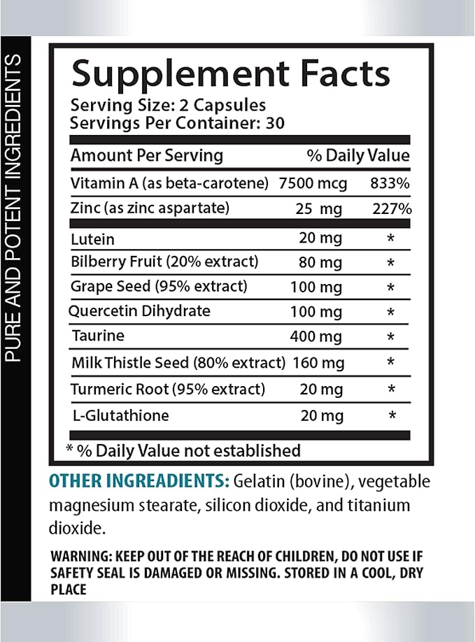vision supplements for adult - ADVANCED VISION FORMULA - taurine supplement milk thistle seed powder turmeric powder organic capsules grape seed fruit extract support immune system - 2Bot 120 Caps