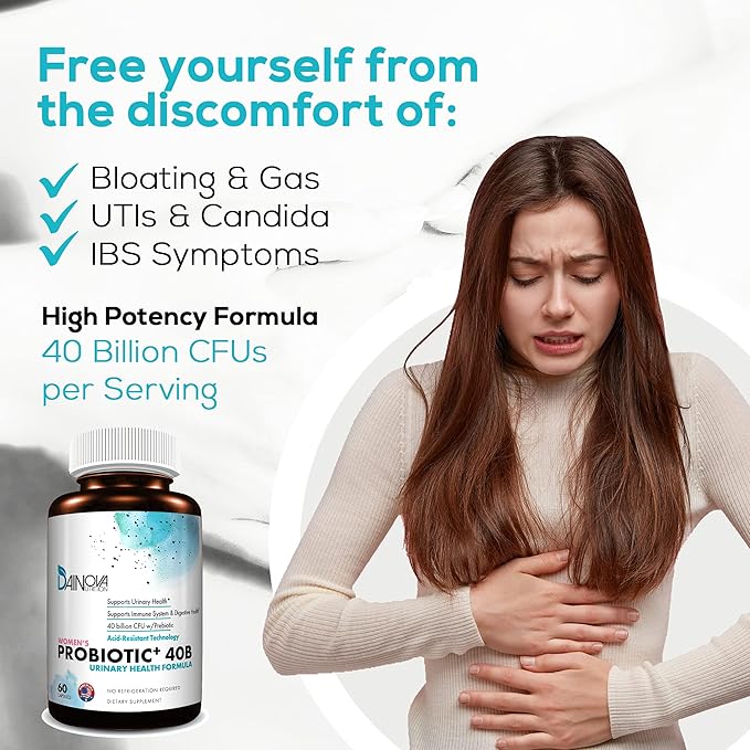 Dainova Probiotics for Women Vaginal Health Urinary Tract Health Yeast Infection &amp UTI I 40 Bil CFU Active Prebiotics and Probiotics for Women I Shelf-Stable I Acid-Resistant I 60 Caps