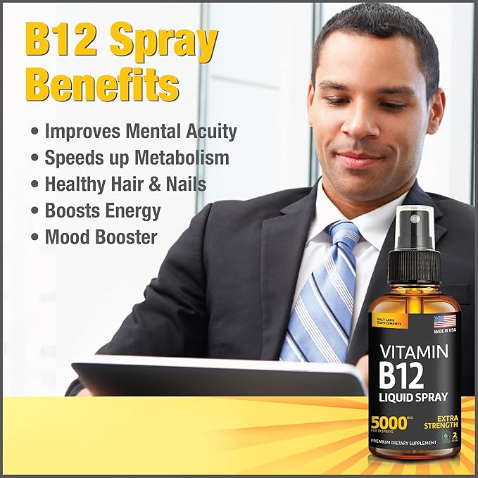(2 Pack) - Liquid B12 Spray 5000 mcg - Vitamin B12 Sublingual - Vegan B12 Vitamin Spray - Methylcobalamin Vitamin B12 Liquid Boosts Energy &amp Mood - Gluten-Free &amp Non-GMO
