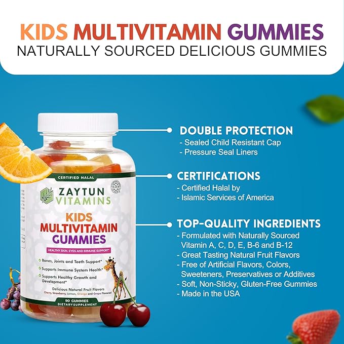 Halal Kids and Adult Multivitamin Gummies Complete Daily Nutritional Support for Family Vegetarian Supports Energy and Healthy Growth Made in USA - Halal Vitamins