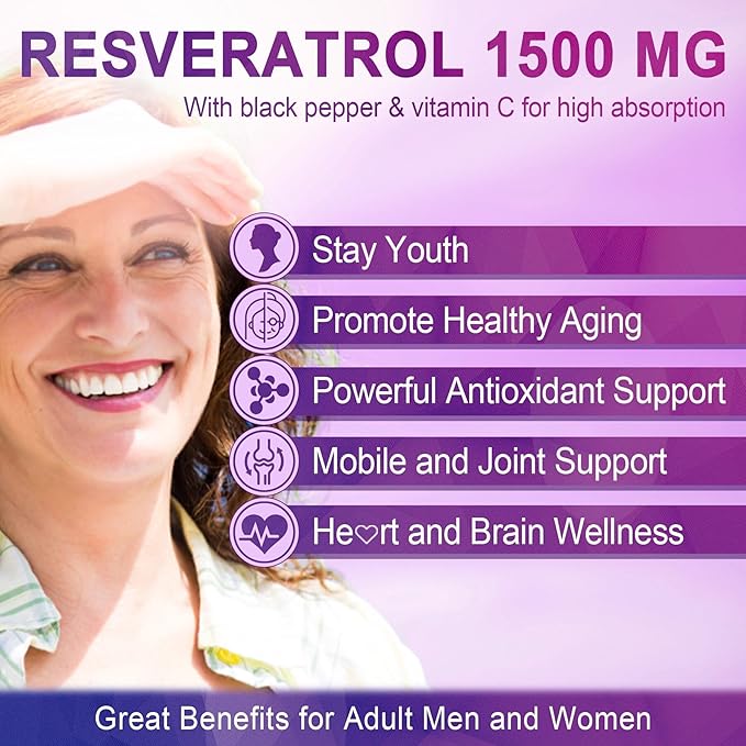 Sugar Free Resveratrol Gummies 1500mg + CoQ10 200mg 100mg Filled Gummies with Magnesium Support Healthy Aging &amp Longevity