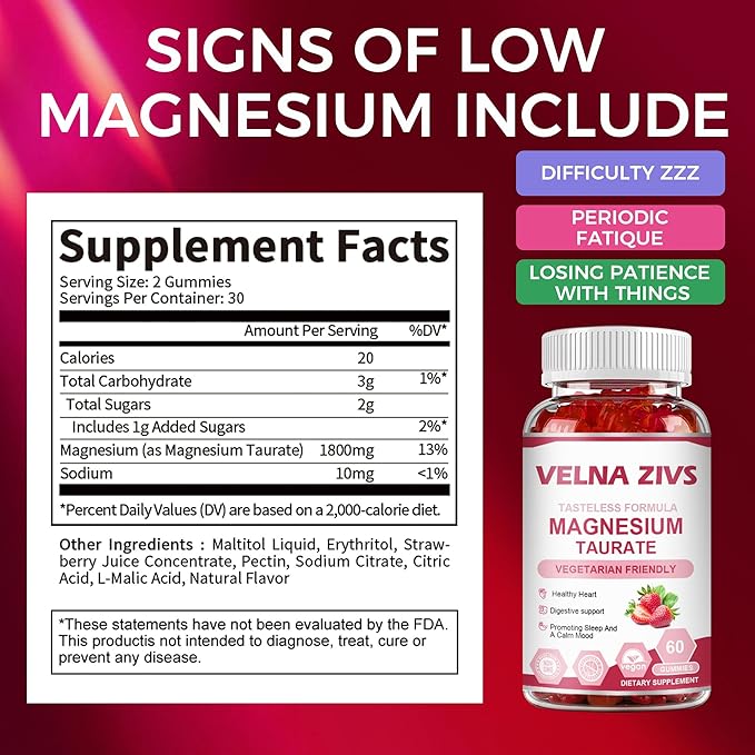 Magnesium Taurate Gummies 1800mg Magnesium Taurate Supplement High Absorption &amp Chewable for Kid and Adults Muscle and Heart Health Support Vegan Gluten Free 120 Counts（2 Pack）