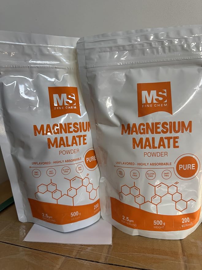 Magnesium Malate Powder – High Bioavailability Magnesium Supplement Unflavored &amp Gluten Free Supports Energy &amp Muscle Function 1 KG 2x500 gram Pack
