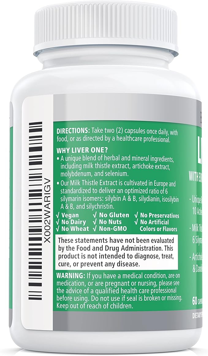 Balance ONE Liver Support Supplement with Milk Thistle Dandelion Root Extract &amp Molybdenum – Liver Health &amp Detox Support – Vegan Capsules 1 Month Supply – Liver One