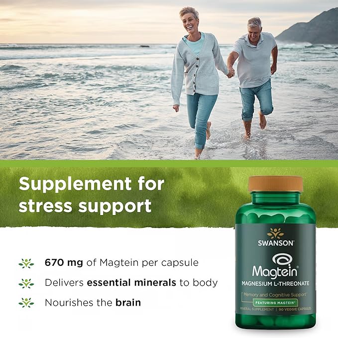 Swanson Magnesium L-Threonate Brain and Cognitive Health Supplement for Professionals Seeking Mental Clarity - 96 mg Magnesium per Serving (90 Vegan Capsules 4 Pack)