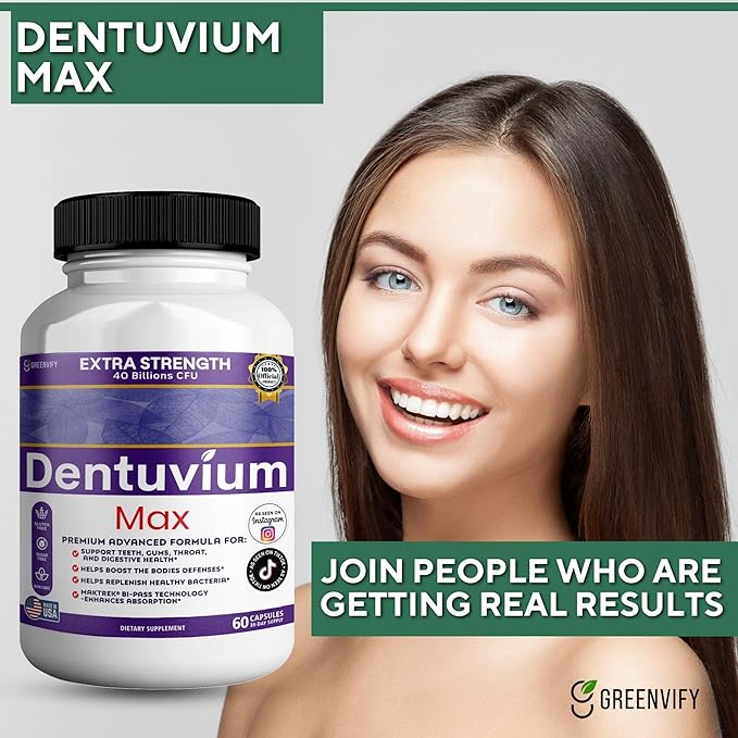 Dentuvium Max Probiotic Supplement - 40 Billion CFU - Supports Teeth Gums Throat Digestive Health - Gluten Free Sugar Free Non-GMO - 60 Capsules (3)