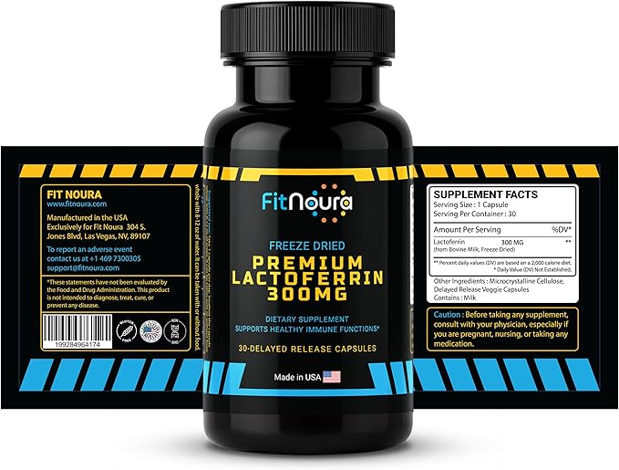 Enteric Coated Lactoferrin Supplement - Delayed Release Capsules | Grass Fed Bovine Lactoferrin | Immune Support Boosts Immunity Gut Health Digestive Support | Low Lactose