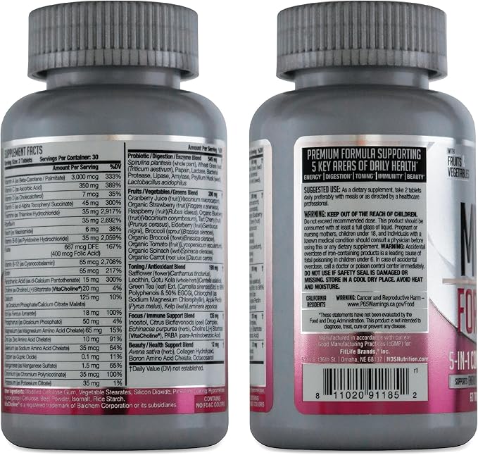 Women's Nutrition MV360 5-in-1 Complete Multivitamin with Essential Vitamins for Energy Digestion Toning Immune Support &amp Women’s Health &amp Beauty 60 Tablets 30 Servings