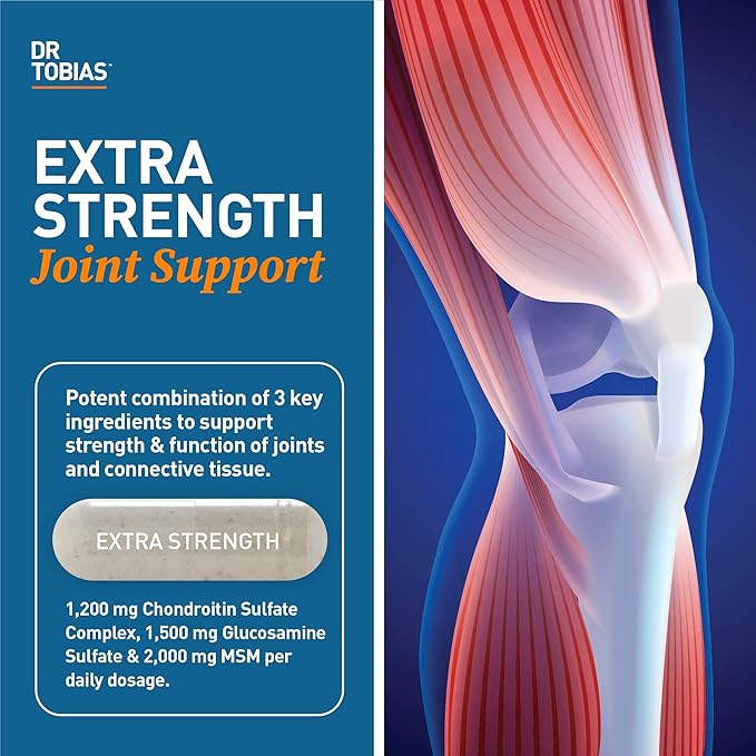 Dr. Tobias Joint Support Supplement with Glucosamine Chondroitin MSM Supports Connective Tissue Function &amp Flexibility Extra Strength Joint Supplements for Men &amp Women 240 Capsules