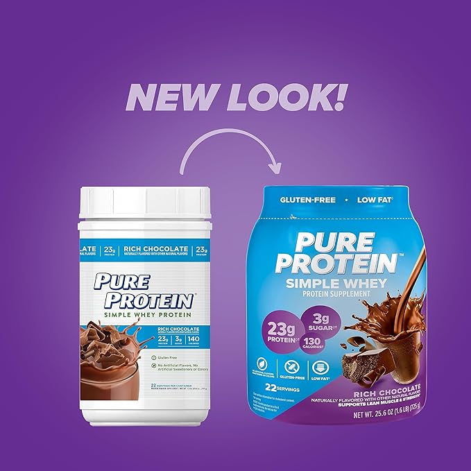 Pure Protein Simple Whey Protein Powder Gluten Free 23G Protein Rich Chocolate 1.6lbs
