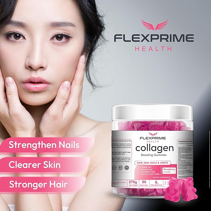Collagen with Biotin Gummies for Women &amp Men | Halal Sugar-Free Non-GMO Gluten-Free | Anti-Aging Clearer Skin Hair Growth Stronger Nails | Strawberry Flavor - 90 Count